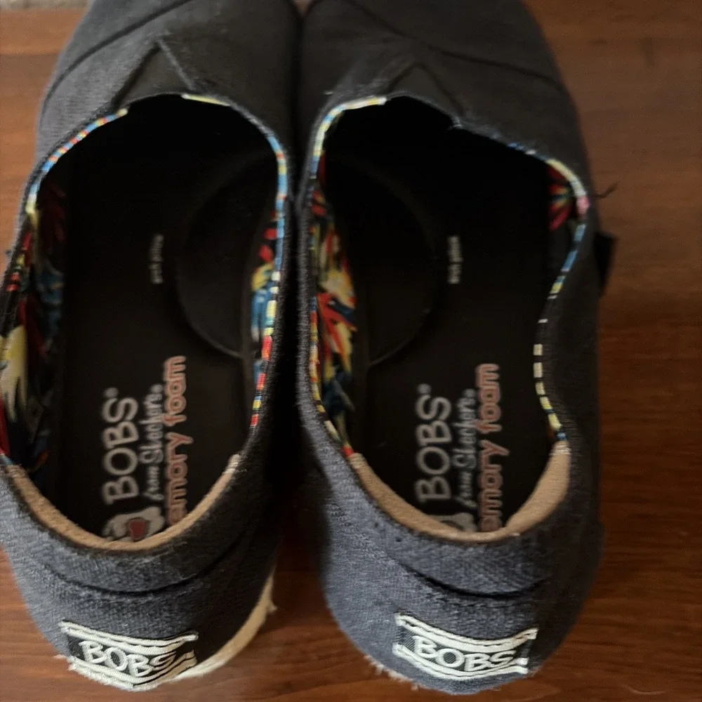 BOBS by Skechers Women's 9.5‎ Black Espadrille Platform Slip-On Shoes Wedge